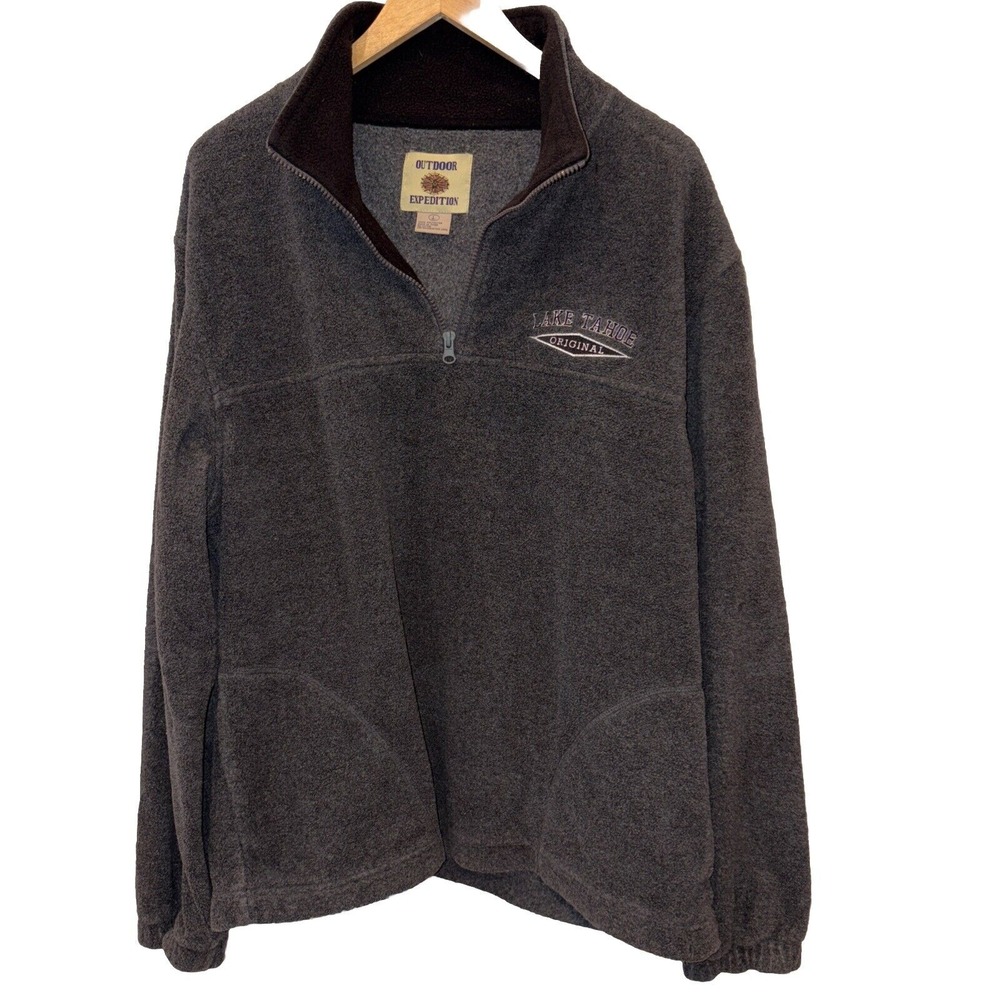 Outdoor Expedition‎ Lake Tahoe Embroidered 1/4 Zip Fleece Jacket Mens Large Gray